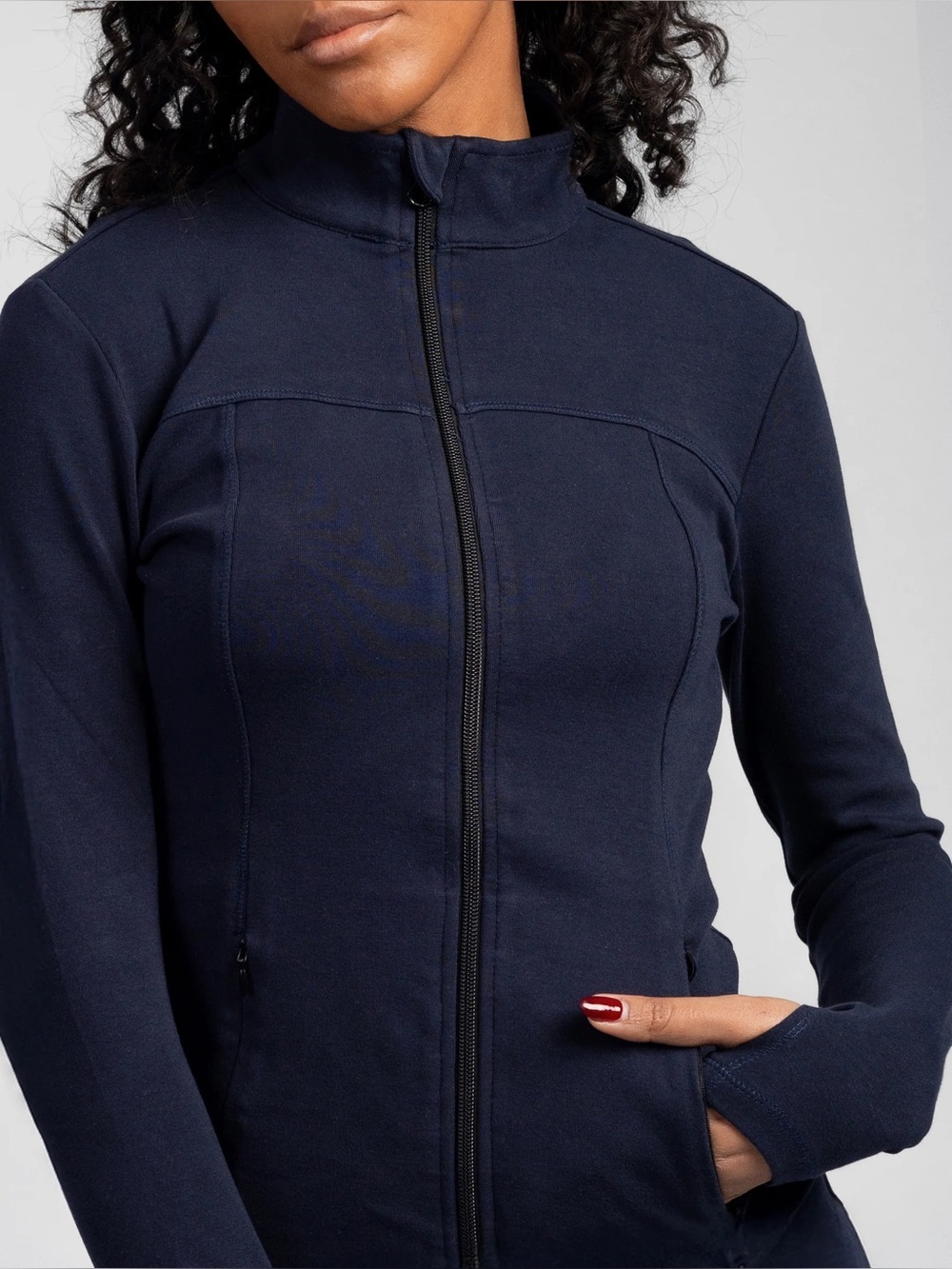 Happy earth organic cotton Navy Zip-Up bbl Jacket lululemon vuori alo athleisure